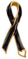 Memorial Black Ribbon Pin with Heart