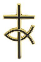 Cross and Fish Pin Gold and Black 