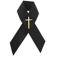 Gold Cross on Black Cloth Memorial Ribbon Pin