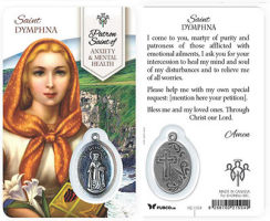 St. Dymphna - Anxiety, Mental Health Laminated Prayer Card w Medal