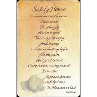 Safely Home Pocket Bereavement Card Laminated