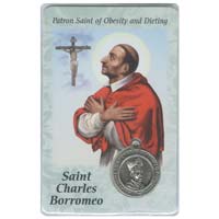 St. Charles Borromeo - Obesity, Dieting Prayer Card with Medal