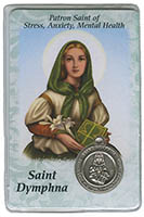 St. Dymphna - Stress, Anxiety, Mental Health Prayer Card w Medal