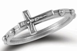 Catholic Rosary Ring with Crucifix Silver