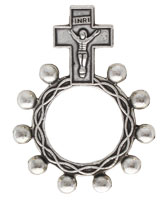 Silver Metal Rosary Ring with Crucifix 