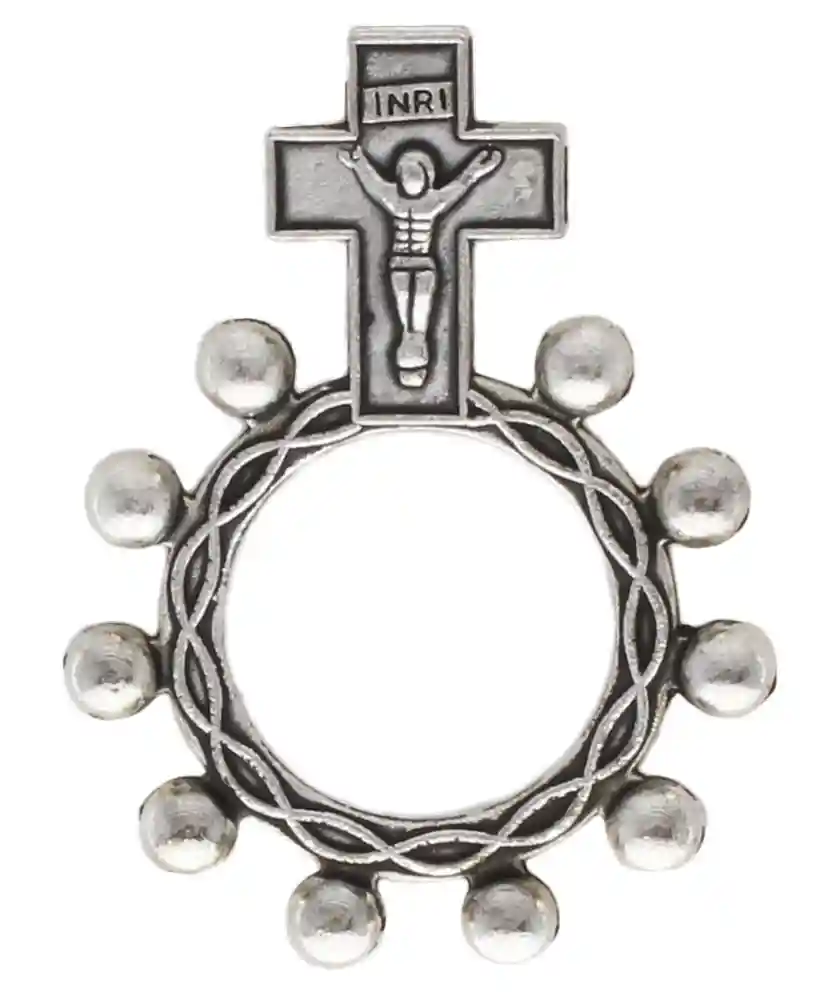 Silver Metal Rosary Ring with Crucifix