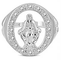 Silver Assumption of Mary Miraculous Medal Ring Clear CZ's