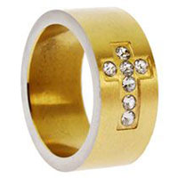 Gold Rhinestone Cross Ring Stainless