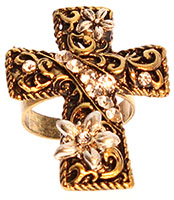 Cross Ring w Crystal Stones - Stretch Sizing