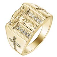 Crucifix Gold Ring Zirconia Stones Woman's