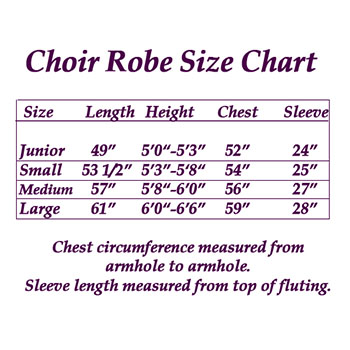 Choir Robe Size Chart