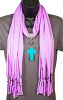 Purple Scarf with Turquoise Cross Pendant