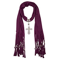 Purple Scarf with Jeweled Cross Pendant 