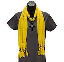 Yellow Scarf with Jeweled Black Cross Pendant 