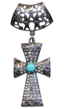 Jeweled Silver Cross Charm Ring With Rhinestones