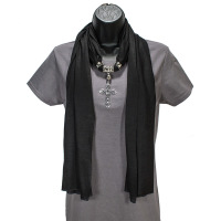 Silver Cross Pendant on Black Scarf