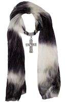 Black and White Cross Charm Pendant Scarf