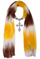  Jeweled Pendant Cross Mustard & Red Scarf