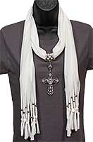 Silver Cross Pendant on Ivory Scarf