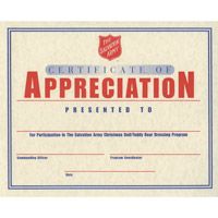 Salvation Army Certificate of Appreciation (Pkg of 12)