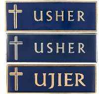 BLACK CHURCH USHER NAME BADGE ROUNDED CORNERS STRONG MAGNET FASTENER 10 GOLD 