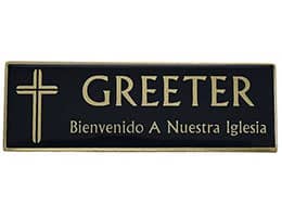 Spanish Insignia magntica Greeter Azul Oro 