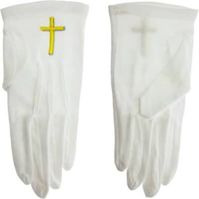 Medium White Gloves with Gold Cross 