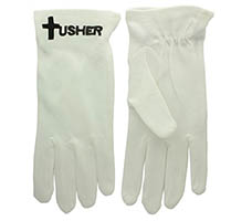 White Formal Usher Gloves with Embroidered Black Cross