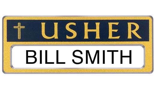 Gold & Blue Usher Name Badges Magnetic Metal