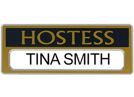 Hostess Changeable Name Badge Gold Magnetic