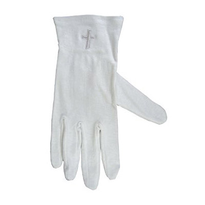 White Formal Gloves with Embroidered White Cross