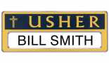 Gold & Blue Usher Name Badges Magnetic Metal