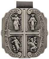 4 Way Catholic Auto Visor Clip Pewter