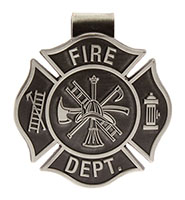 Fire Fighter Visor Clip Cross Pewter Fire Dept.