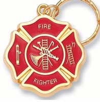 FireFighter Cross Key Chain Gold Red