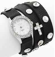 Cross Wrap Watch Bracelet Black