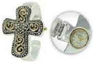 Silver & Copper Cross Cuff Bracelet Watch