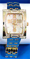 Large Gold Square Rhinestone Cross Watch