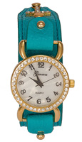 Turquoise Leather Rhinestone Cross Watch