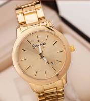 Designer Rose Gold Plated Geneva Calendar Watch Women Large Face