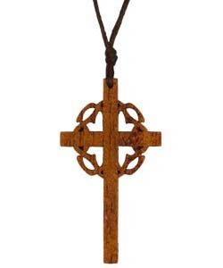 Cross With Crown Wood Necklace