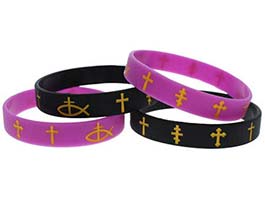 Silicone Cross Bracelets in Purple or Black