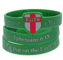 Green Armor Of God Silicone Bracelet with Faith Cross Shield