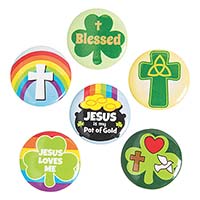 Religious St. Patricks Day Buttons, St. Patricks Day Pins (Pkg of 48)